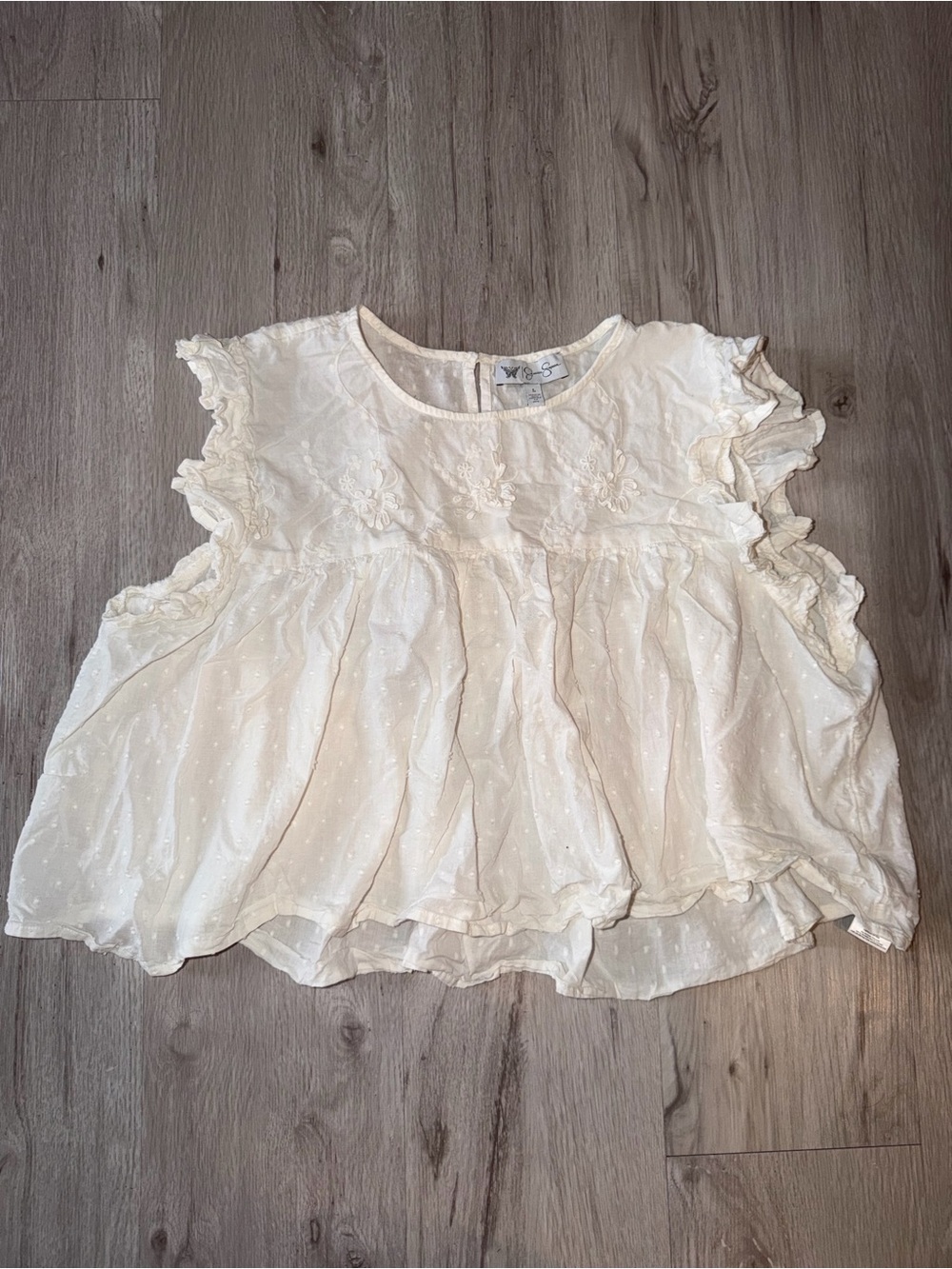 Women’s White Ruffled Babydoll Dot Top